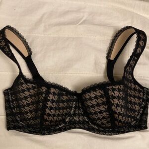 Elegant Black Houndstooth Lace Bra